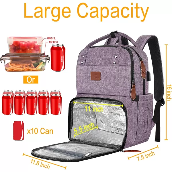 Lunch Backpack for Women Insulated Cooler Backpacks with USB Port 156 inch College School Laptop Bookbag Reusable Water Resistant Tote Food Bag for Work Beach Camping Picnics Hiking Womens Gift156 inch Purple