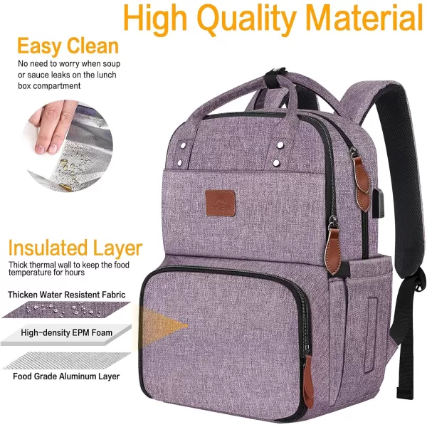 Lunch Backpack for Women Insulated Cooler Backpacks with USB Port 156 inch College School Laptop Bookbag Reusable Water Resistant Tote Food Bag for Work Beach Camping Picnics Hiking Womens Gift156 inch Purple