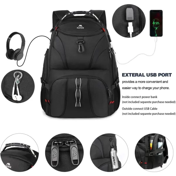 MATEIN Backpack for Men Extra Large Laptop Backpack with USB Port Travel Backpacks for Women Anti Theft College Computer Bag Water Resistant TSA Business Work Rucksack Fit 17 Inch Notebook BlackBlack