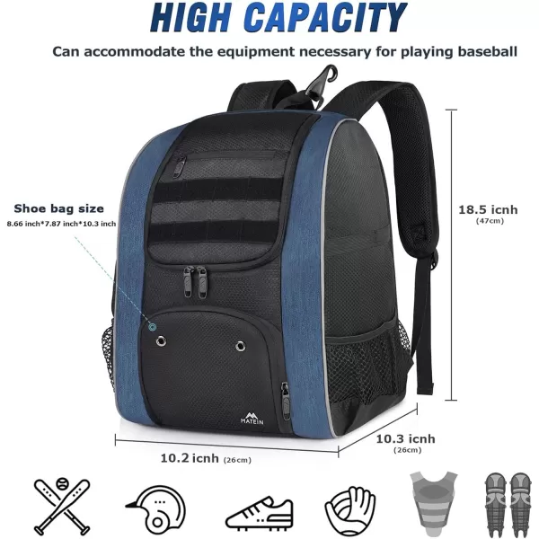 MATEIN Baseball Backpack Lightweight Softball Bag with Shoes Compartment for Men Large Capacity Baseball Bags Gift for Adults with Fence Hook Hold 4 Tee Ball Bats TBall Gear HelmetBlack50L