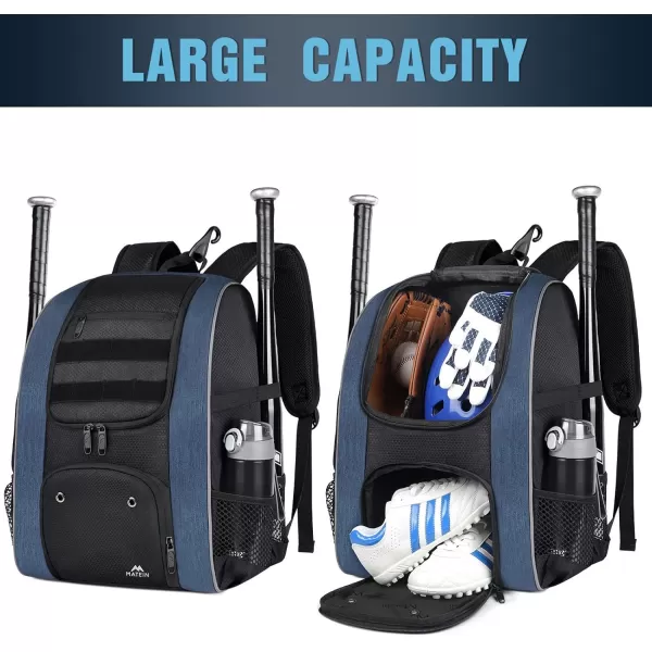 MATEIN Baseball Backpack Lightweight Softball Bag with Shoes Compartment for Men Large Capacity Baseball Bags Gift for Adults with Fence Hook Hold 4 Tee Ball Bats TBall Gear HelmetBlack50L