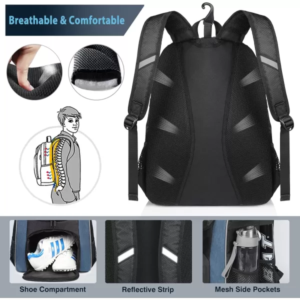 MATEIN Baseball Backpack Lightweight Softball Bag with Shoes Compartment for Men Large Capacity Baseball Bags Gift for Adults with Fence Hook Hold 4 Tee Ball Bats TBall Gear HelmetBlack40L