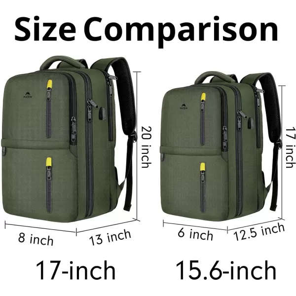 MATEIN Carry on Backpack 40L Flight Approved Large Travel Laptop Backpack with USB Charge Port 17 Inch Water Resistant Luggage Computer Daypack College Weekender Overnight Bag for Men amp Women Black156inch Green