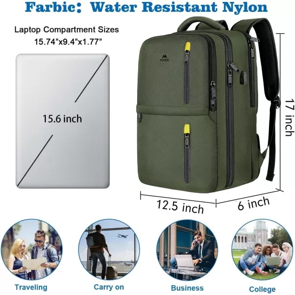 MATEIN Carry on Backpack 40L Flight Approved Large Travel Laptop Backpack with USB Charge Port 17 Inch Water Resistant Luggage Computer Daypack College Weekender Overnight Bag for Men amp Women Black156inch Green