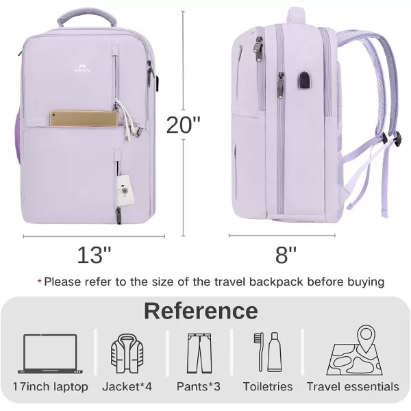 MATEIN Carry on Backpack 40L Flight Approved Large Travel Laptop Backpack with USB Charge Port 17 Inch Water Resistant Luggage Computer Daypack College Weekender Overnight Bag for Men amp Women Black17inch Light Purple