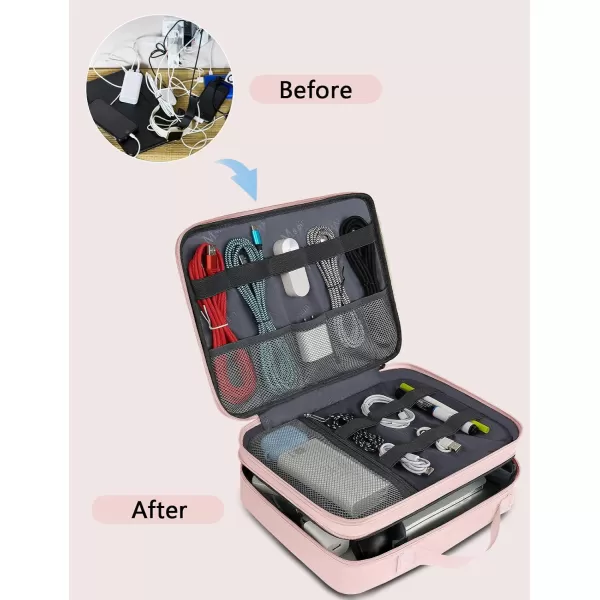 MATEIN Electronics Organizer Travel Case Water Resistant Cable Organizer Bag for Travel Essentials Tech Travel Gifts for Men Cable Storage Bag as Travel Accessories for Phone Cord iPad Black6Pink Medium