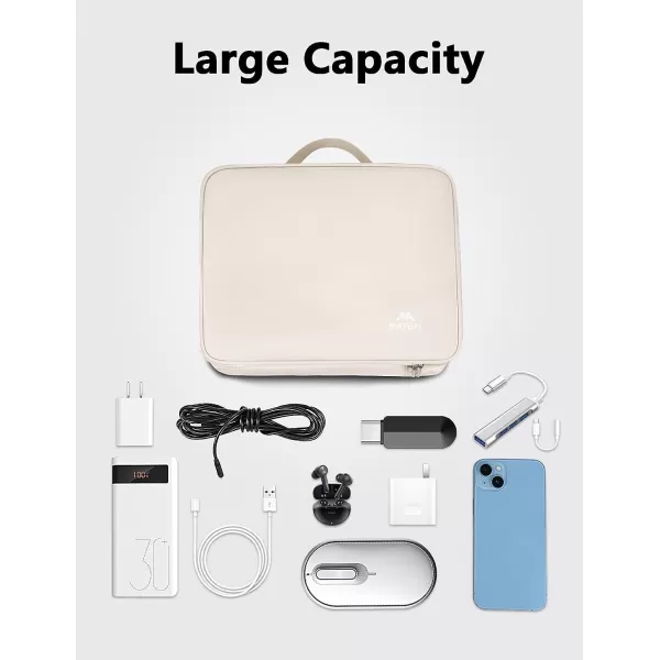 MATEIN Electronics Organizer Travel Case Water Resistant Cable Organizer Bag for Travel Essentials Tech Travel Gifts for Men Cable Storage Bag as Travel Accessories for Phone Cord iPad Black4Light Beige Large