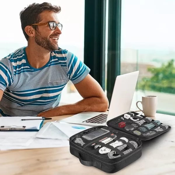 MATEIN Electronics Organizer Travel Case Water Resistant Cable Organizer Bag for Travel Essentials Tech Travel Gifts for Men Cable Storage Bag as Travel Accessories for Phone Cord iPad Black1  Antique Black Large