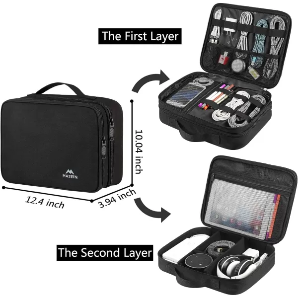 MATEIN Electronics Organizer Travel Case Water Resistant Cable Organizer Bag for Travel Essentials Tech Travel Gifts for Men Cable Storage Bag as Travel Accessories for Phone Cord iPad Black1  Antique Black Large