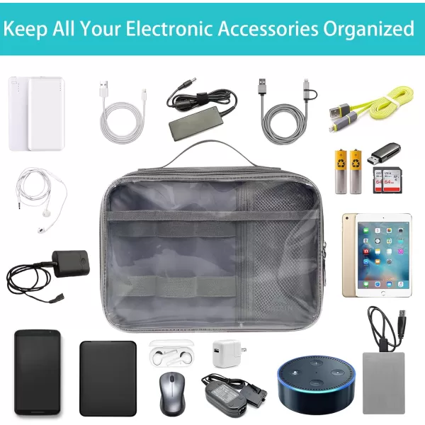 MATEIN Electronics Organizer Travel Case Water Resistant Cable Organizer Bag for Travel Essentials Tech Travel Gifts for Men Cable Storage Bag as Travel Accessories for Phone Cord iPad Black3  Clear Grey Medium
