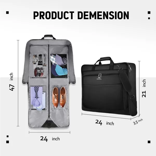 MATEIN Garment Bag for Travel Large Carry on Garment Bags with Strap for Business Waterproof Hanging Suit Luggage Bag for Men Women Wrinkle Free Suitcase Cover for Shirts Dresses Coats BlackBlack