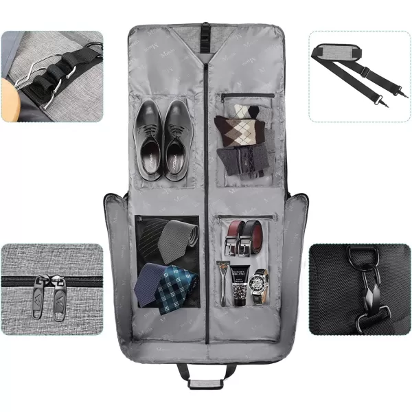 MATEIN Garment Bag for Travel Large Carry on Garment Bags with Strap for Business Waterproof Hanging Suit Luggage Bag for Men Women Wrinkle Free Suitcase Cover for Shirts Dresses Coats BlackGrey