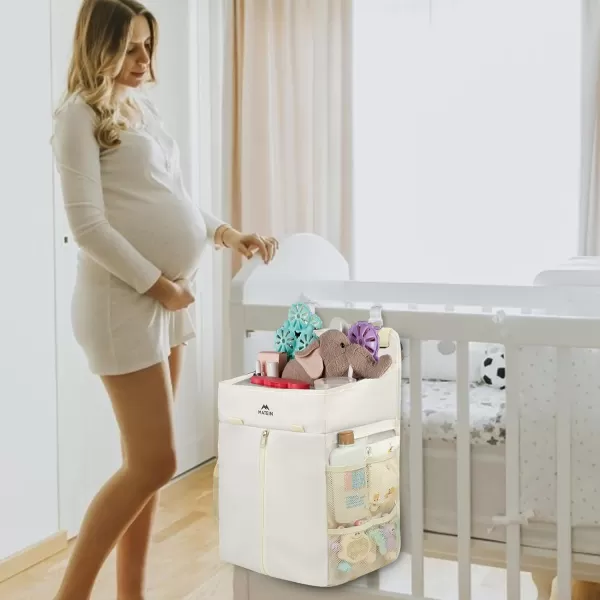 MATEIN Hanging Diaper Caddy Portable Diaper Organizer Stacker Nursery Storage for Changing Table Crib Playard or Baby Bed Stroller  Gifts for New Mom after BirthBeige
