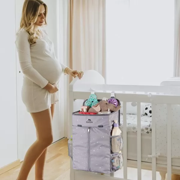 MATEIN Hanging Diaper Caddy Portable Diaper Organizer Stacker Nursery Storage for Changing Table Crib Playard or Baby Bed Stroller  Gifts for New Mom after BirthGrey