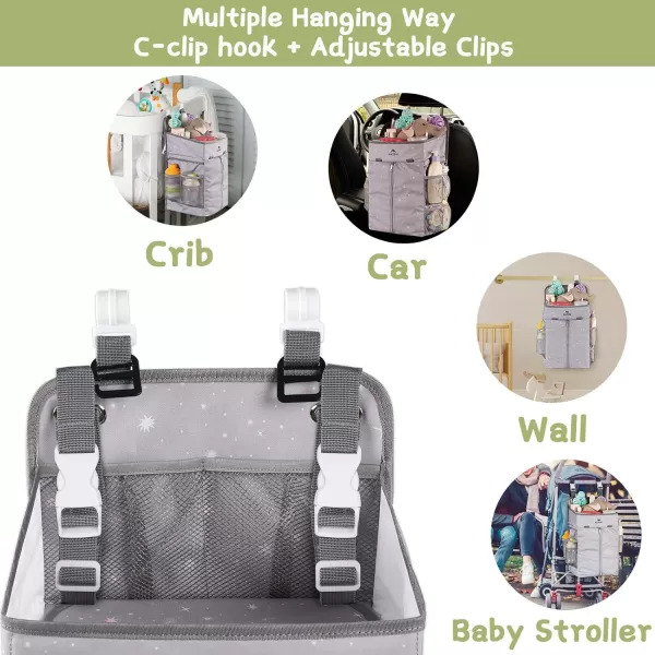 MATEIN Hanging Diaper Caddy Portable Diaper Organizer Stacker Nursery Storage for Changing Table Crib Playard or Baby Bed Stroller  Gifts for New Mom after BirthGrey