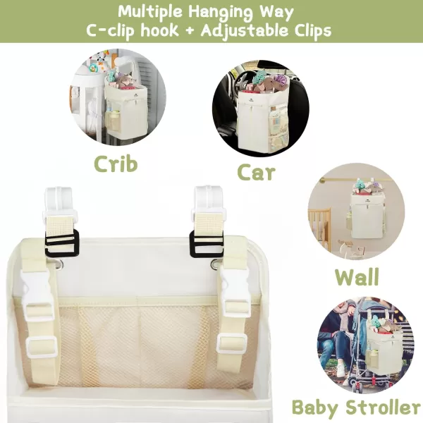 MATEIN Hanging Diaper Caddy Portable Diaper Organizer Stacker Nursery Storage for Changing Table Crib Playard or Baby Bed Stroller  Gifts for New Mom after BirthBeige