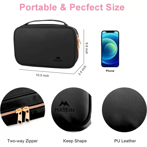 MATEIN Jewelry Travel Organizer Tangle Free Necklace Storage Bag for Women Hanging Travel Case with Handle for Jewelry Accessories Faux Leather Clutch Bag for Earrings Rings Bracelets BlackLuxury black