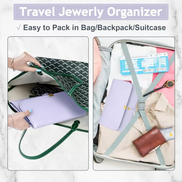 MATEIN Jewelry Travel Organizer for Women Tangle Free Portable Leather Jewelry Storage Roll Bag Envelope Clutch Waterproof Lightweight Jewelry Case Holder for Necklaces Rings Earrings BraceletsLarge Purple