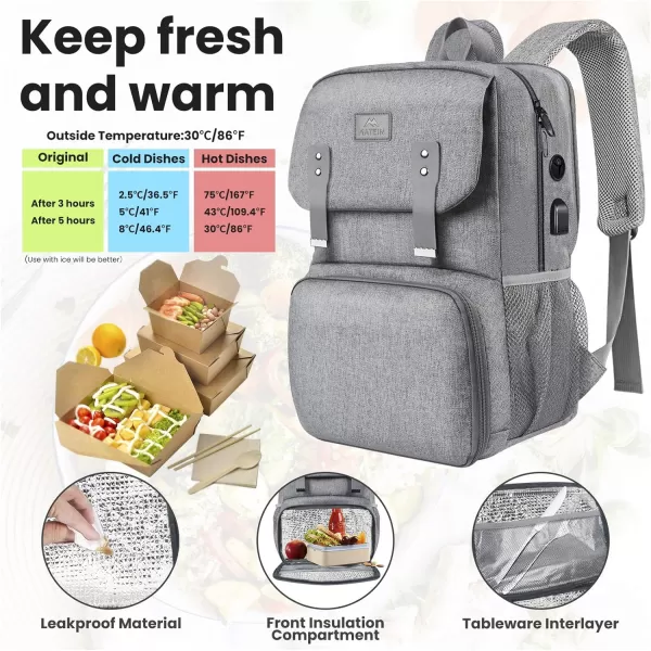 MATEIN Lunch Bags for Women Cooler Lunchbox Insulated Work Backpack with USB Charging Port Water Resistant Travel Computer Bag College Daypack Fits 156 Inch Laptop Friendship Gift for Women GreyGrey