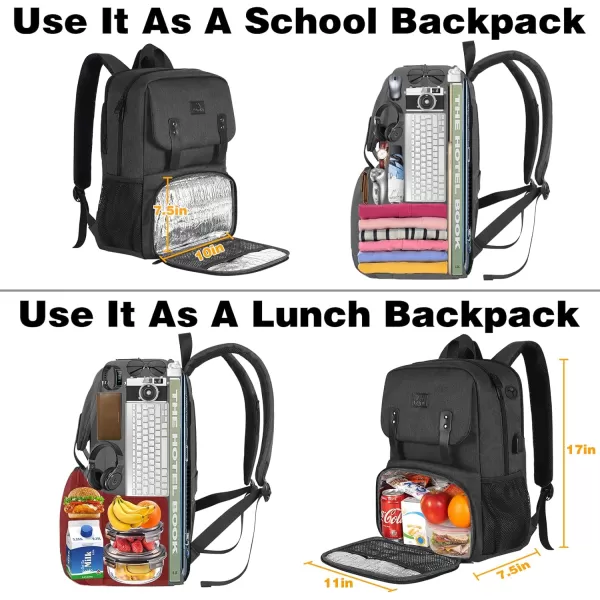 MATEIN Lunch Bags for Women Cooler Lunchbox Insulated Work Backpack with USB Charging Port Water Resistant Travel Computer Bag College Daypack Fits 156 Inch Laptop Friendship Gift for Women GreyBlack