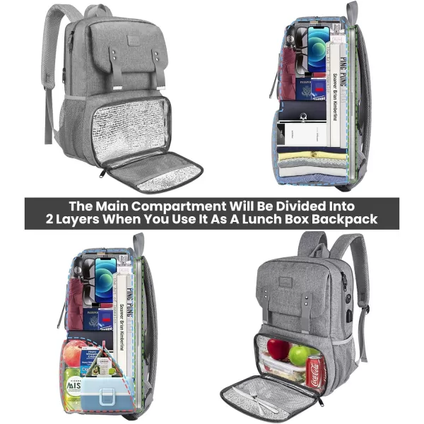 MATEIN Lunch Bags for Women Cooler Lunchbox Insulated Work Backpack with USB Charging Port Water Resistant Travel Computer Bag College Daypack Fits 156 Inch Laptop Friendship Gift for Women GreyGrey
