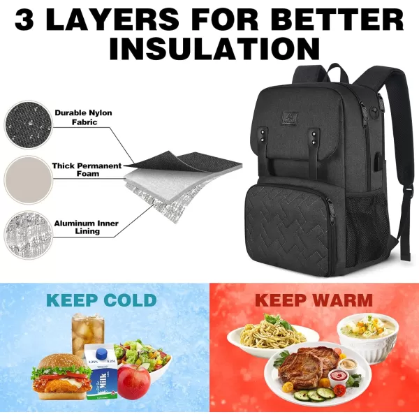 MATEIN Lunch Bags for Women Cooler Lunchbox Insulated Work Backpack with USB Charging Port Water Resistant Travel Computer Bag College Daypack Fits 156 Inch Laptop Friendship Gift for Women GreyBlack