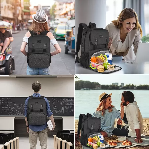 MATEIN Lunch Bags for Women Cooler Lunchbox Insulated Work Backpack with USB Charging Port Water Resistant Travel Computer Bag College Daypack Fits 156 Inch Laptop Friendship Gift for Women GreyBlack
