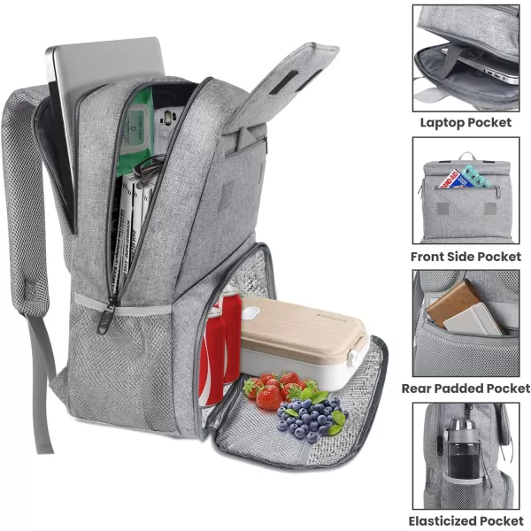 MATEIN Lunch Bags for Women Cooler Lunchbox Insulated Work Backpack with USB Charging Port Water Resistant Travel Computer Bag College Daypack Fits 156 Inch Laptop Friendship Gift for Women GreyGrey