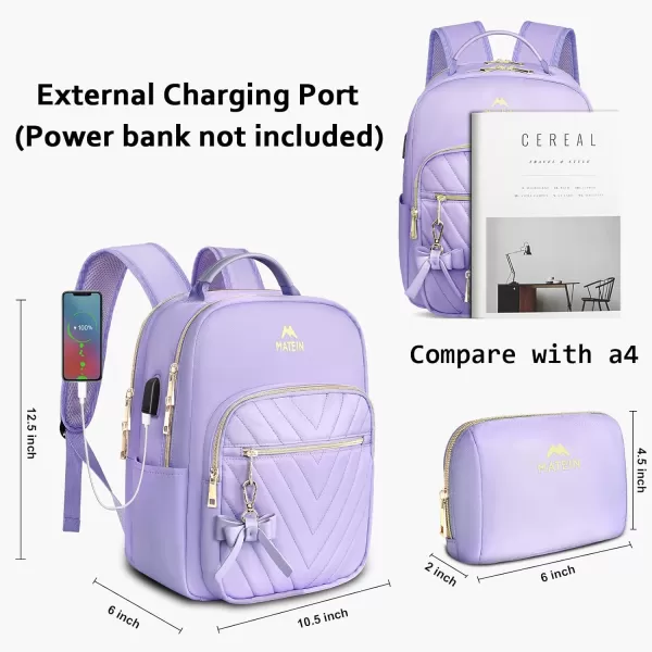 MATEIN Mini Backpack for Women Waterproof Stylish Daypack Purse Shoulder Bag with USB Charging Port Lightweight Small Casual Daily Travel Ladies Gift for Work College 2pcs Sets BlackSmall Purple