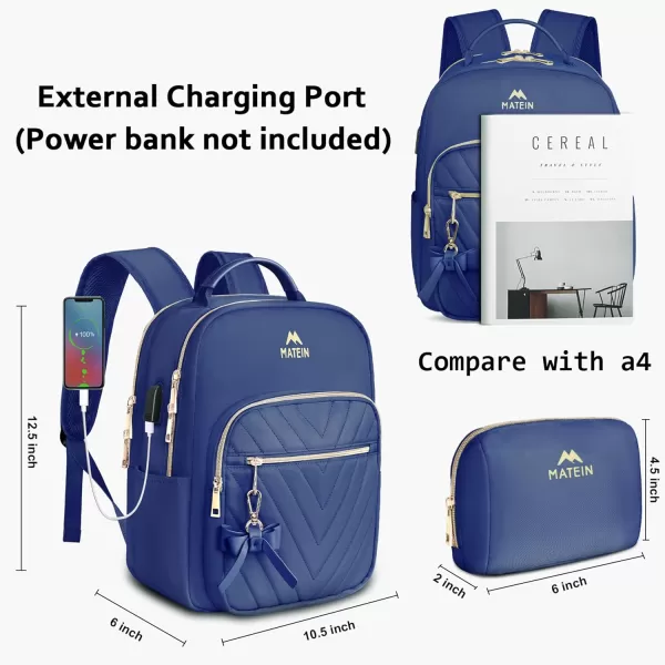 MATEIN Mini Backpack for Women Waterproof Stylish Daypack Purse Shoulder Bag with USB Charging Port Lightweight Small Casual Daily Travel Ladies Gift for Work College 2pcs Sets BlackSmall Blue