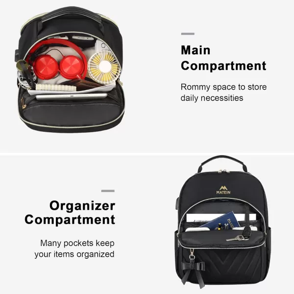 MATEIN Mini Backpack for Women Waterproof Stylish Daypack Purse Shoulder Bag with USB Charging Port Lightweight Small Casual Daily Travel Ladies Gift for Work College 2pcs Sets BlackSmall Black