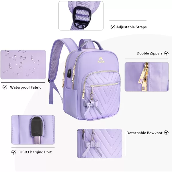 MATEIN Mini Backpack for Women Waterproof Stylish Daypack Purse Shoulder Bag with USB Charging Port Lightweight Small Casual Daily Travel Ladies Gift for Work College 2pcs Sets BlackSmall Purple