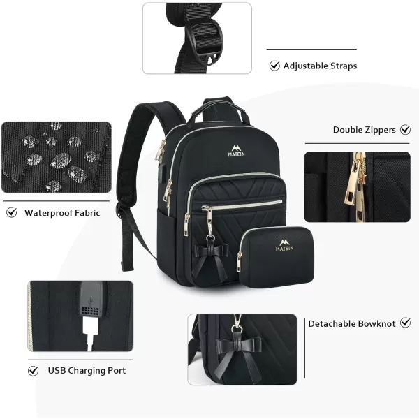 MATEIN Mini Backpack for Women Waterproof Stylish Daypack Purse Shoulder Bag with USB Charging Port Lightweight Small Casual Daily Travel Ladies Gift for Work College 2pcs Sets BlackSmall Black