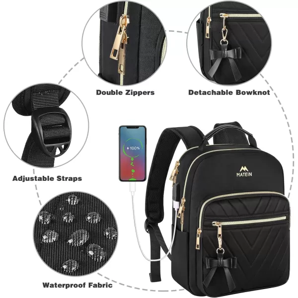 MATEIN Mini Backpack for Women Waterproof Stylish Daypack Purse Shoulder Bag with USB Charging Port Lightweight Small Casual Daily Travel Ladies Gift for Work College 2pcs Sets BlackSmall Black