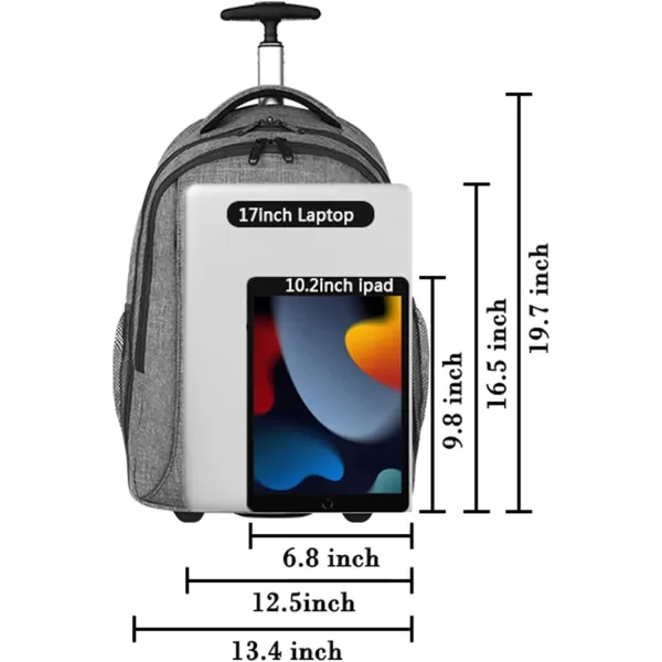MATEIN Rolling Backpack Water Resistant Travel Laptop Backpacks with Wheels Large Roller College Backpack Computer Bag Business Luggage Carry on for Men Women 17 Inch GreyGrey