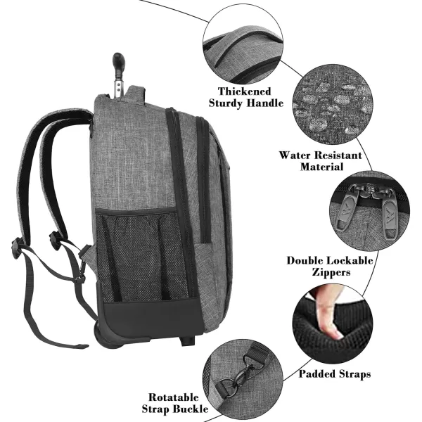 MATEIN Rolling Backpack Water Resistant Travel Laptop Backpacks with Wheels Large Roller College Backpack Computer Bag Business Luggage Carry on for Men Women 17 Inch GreyGrey