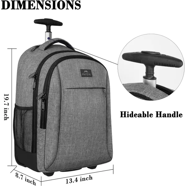 MATEIN Rolling Backpack Water Resistant Travel Laptop Backpacks with Wheels Large Roller College Backpack Computer Bag Business Luggage Carry on for Men Women 17 Inch GreyGrey