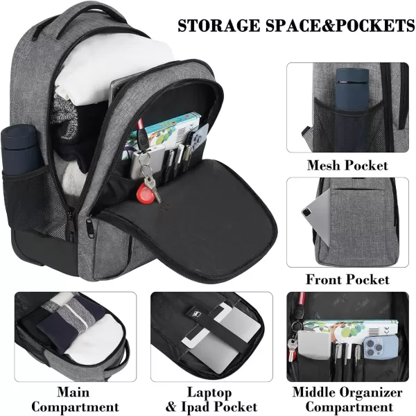 MATEIN Rolling Backpack Water Resistant Travel Laptop Backpacks with Wheels Large Roller College Backpack Computer Bag Business Luggage Carry on for Men Women 17 Inch GreyGrey