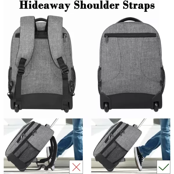 MATEIN Rolling Backpack Water Resistant Travel Laptop Backpacks with Wheels Large Roller College Backpack Computer Bag Business Luggage Carry on for Men Women 17 Inch GreyGrey