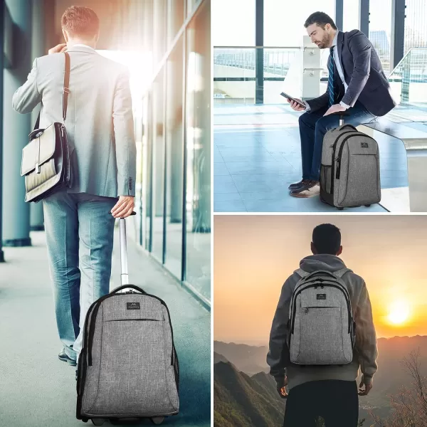 MATEIN Rolling Backpack Water Resistant Travel Laptop Backpacks with Wheels Large Roller College Backpack Computer Bag Business Luggage Carry on for Men Women 17 Inch GreyGrey