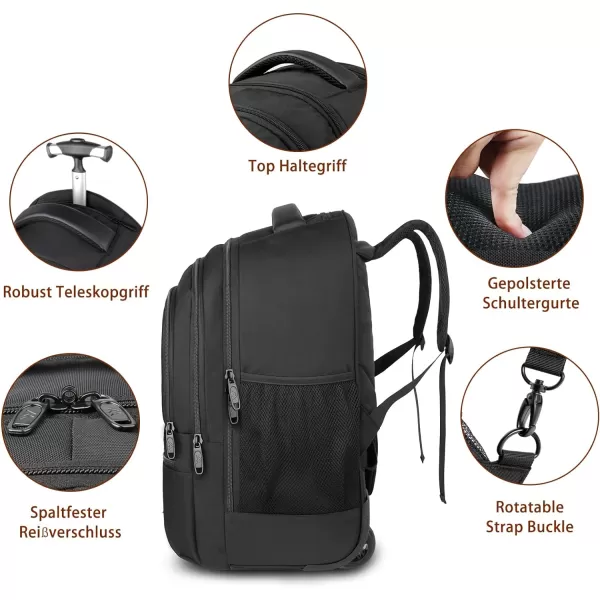 MATEIN Rolling Travel Backpack Durable 17 inch Laptop Backpack with Wheels for Women Men 40L Large Wheeled Backpack Carry on Luggage Water Resistant Roller Computer Bag for Nurse Teacher Work BlackBlack