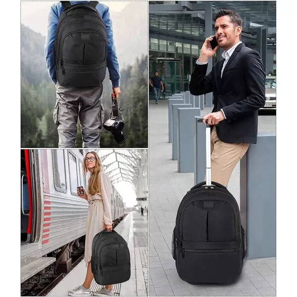 MATEIN Rolling Travel Backpack Durable 17 inch Laptop Backpack with Wheels for Women Men 40L Large Wheeled Backpack Carry on Luggage Water Resistant Roller Computer Bag for Nurse Teacher Work BlackBlack
