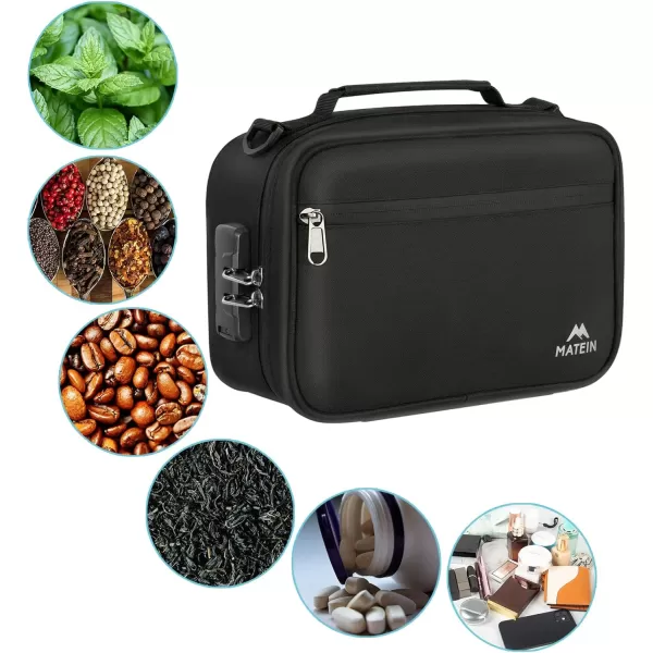 MATEIN Smell Proof Bag Odor Proof Bags Stash Box Container with Combination Lock Travel Storage Case with Detachable Shoulder Strap Scent Proof Bag Gifts for Men amp WomenBlack