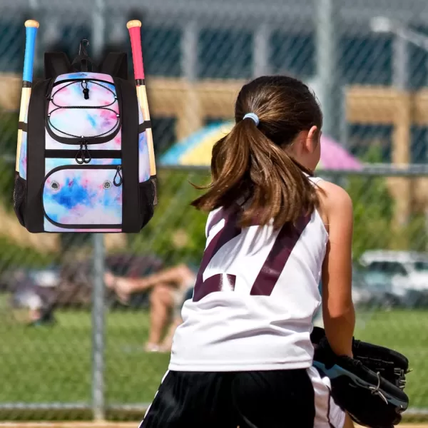 MATEIN Softball Bag Lightweight Baseball Bat Backpack with Shoe Compartment Baseball Bag with Fence Hook for TBall Bat amp Equipment Softball Gift Catchers Bags for Women Fit Batting Glove HelmetTiedye
