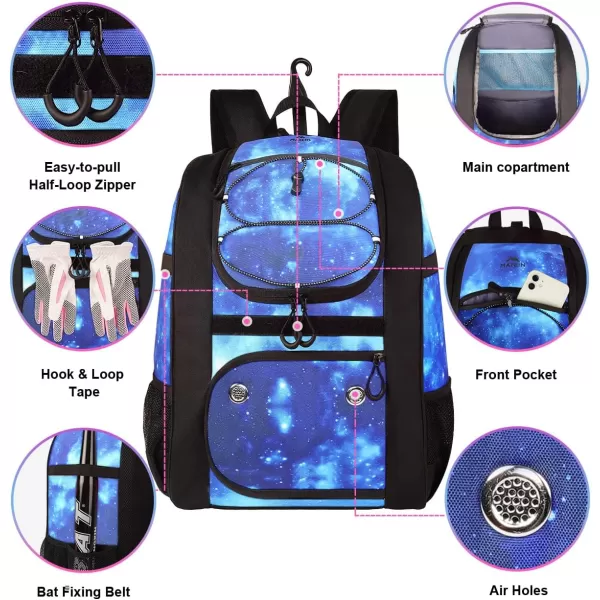 MATEIN Softball Bag Lightweight Baseball Bat Backpack with Shoe Compartment Baseball Bag with Fence Hook for TBall Bat amp Equipment Softball Gift Catchers Bags for Women Fit Batting Glove HelmetGalaxy Blue  Large