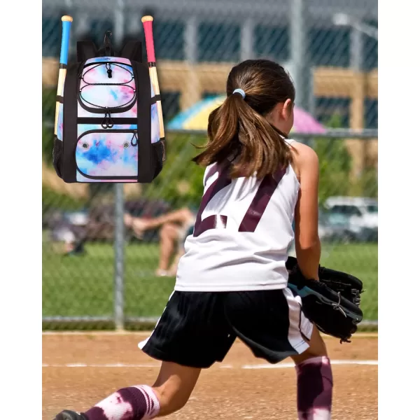 MATEIN Softball Bag Lightweight Baseball Bat Backpack with Shoe Compartment Baseball Bag with Fence Hook for TBall Bat amp Equipment Softball Gift Catchers Bags for Women Fit Batting Glove HelmetTiedye