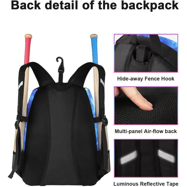 MATEIN Softball Bag Lightweight Baseball Bat Backpack with Shoe Compartment Baseball Bag with Fence Hook for TBall Bat amp Equipment Softball Gift Catchers Bags for Women Fit Batting Glove HelmetGalaxy Blue  Large