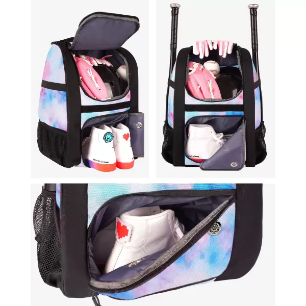 MATEIN Softball Bag Lightweight Baseball Bat Backpack with Shoe Compartment Baseball Bag with Fence Hook for TBall Bat amp Equipment Softball Gift Catchers Bags for Women Fit Batting Glove HelmetTiedye