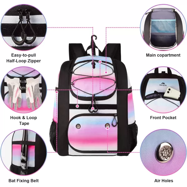 MATEIN Softball Bag Lightweight Baseball Bat Backpack with Shoe Compartment Baseball Bag with Fence Hook for TBall Bat amp Equipment Softball Gift Catchers Bags for Women Fit Batting Glove HelmetPink