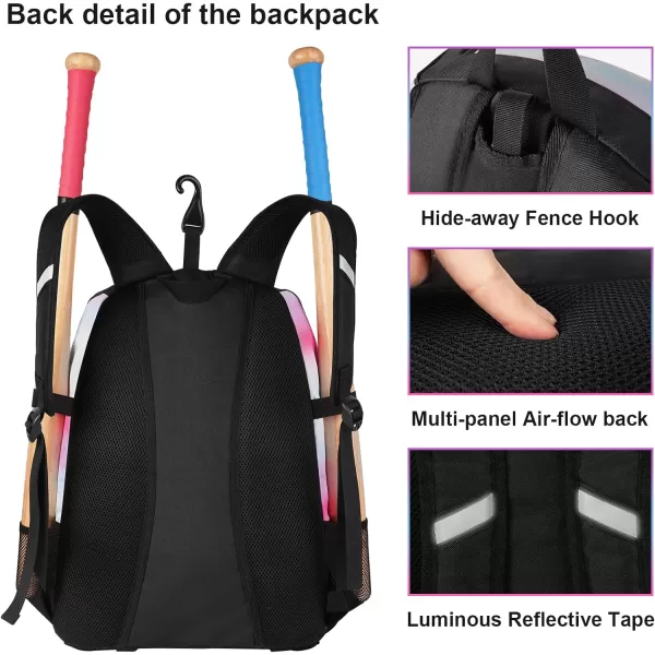 MATEIN Softball Bag Lightweight Baseball Bat Backpack with Shoe Compartment Baseball Bag with Fence Hook for TBall Bat amp Equipment Softball Gift Catchers Bags for Women Fit Batting Glove HelmetPink